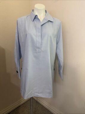 Light Blue Women's Popover Blouse with Collar with Side Button detail